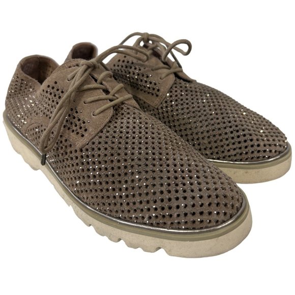 Donald J. Pliner Shoes - Donald J. Pliner Conni Perforated Oxfords Womens 6 Glitter Studded Suede Tan
